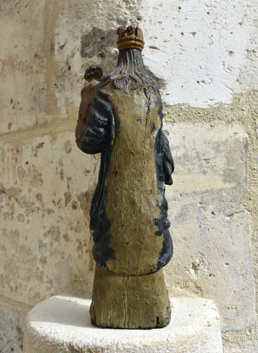 Vierge à l’Enfant - Statuette en bois sculpté - XVIIIe siècle-photo-3