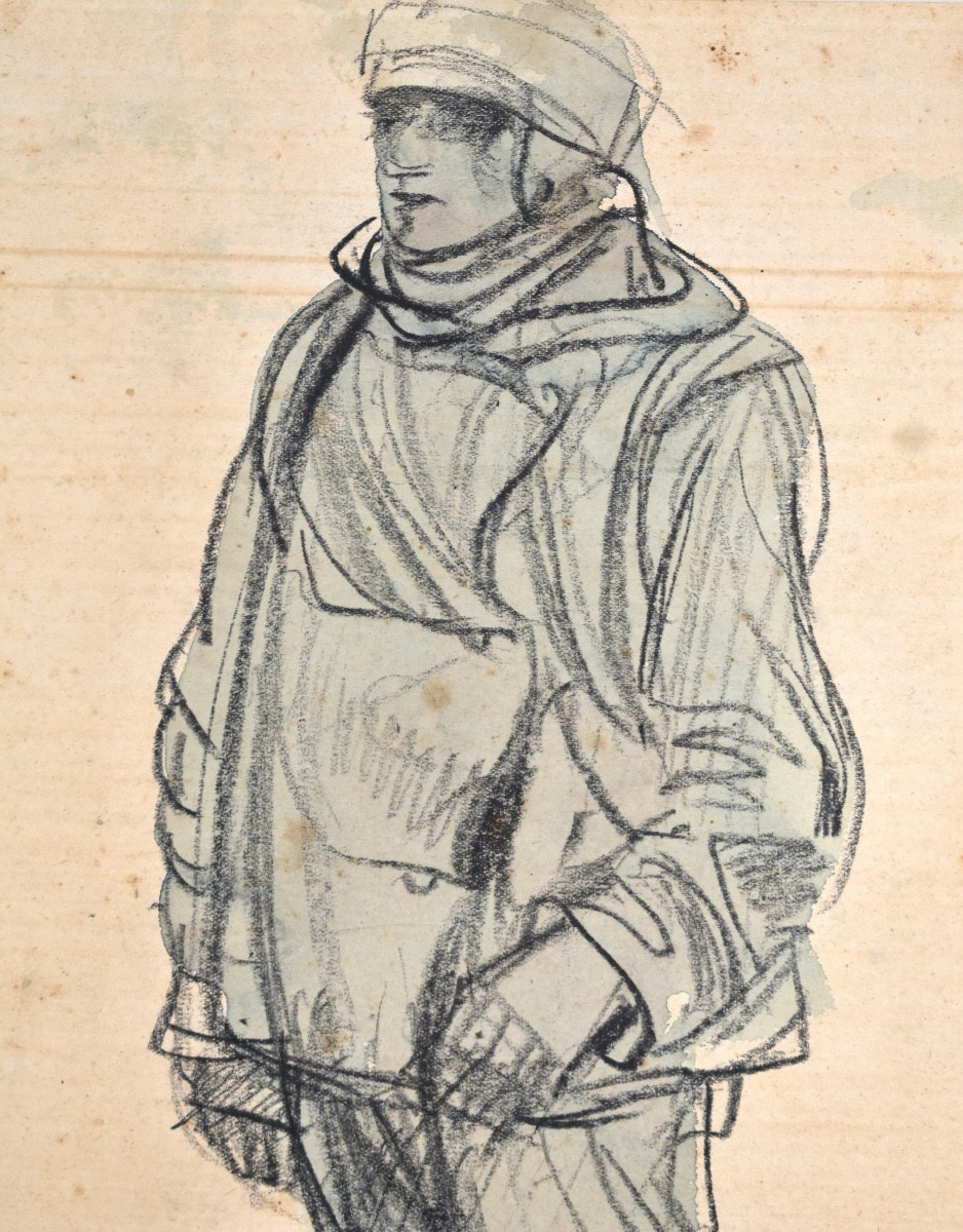 Henry De Groux (1866-1930) - Charcoal Drawing Of An Aviator, 1915 - -photo-3