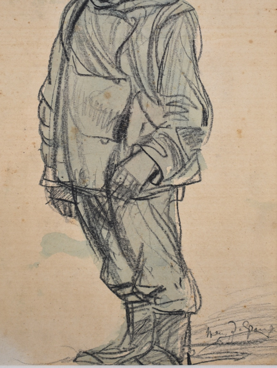 Henry De Groux (1866-1930) - Charcoal Drawing Of An Aviator, 1915 - -photo-1