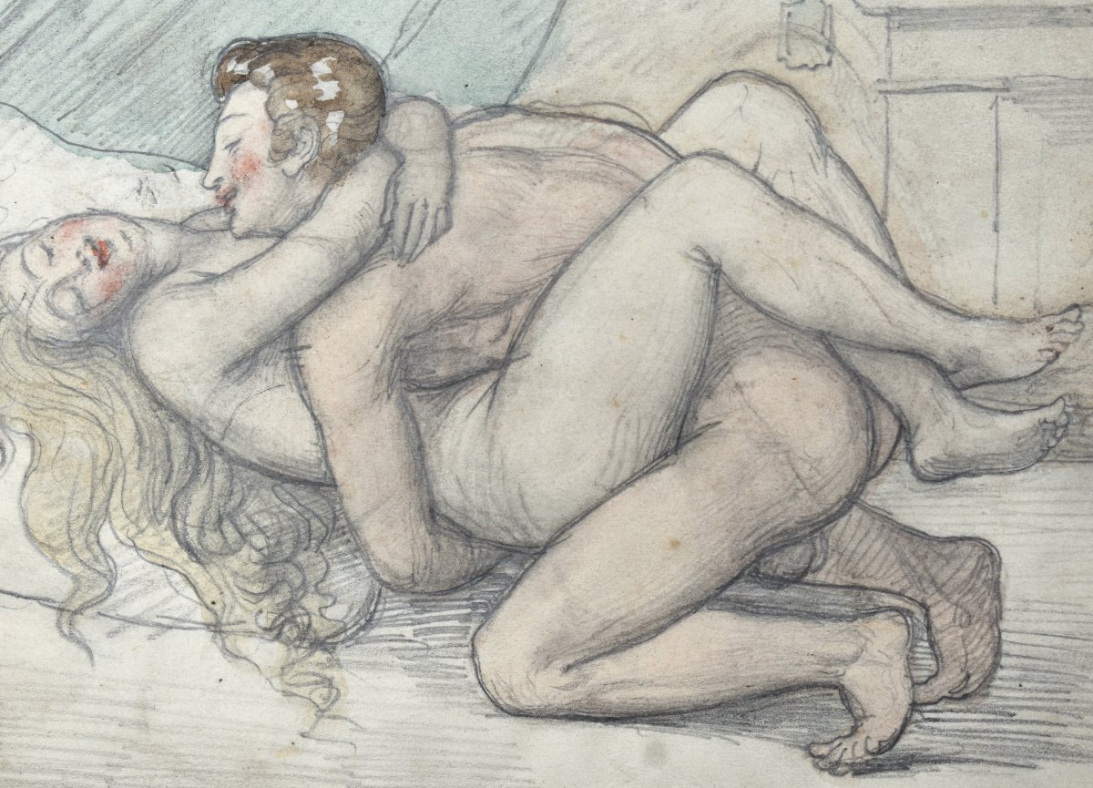 École romantique - dessin aquarellé érotique - XIXe-photo-4