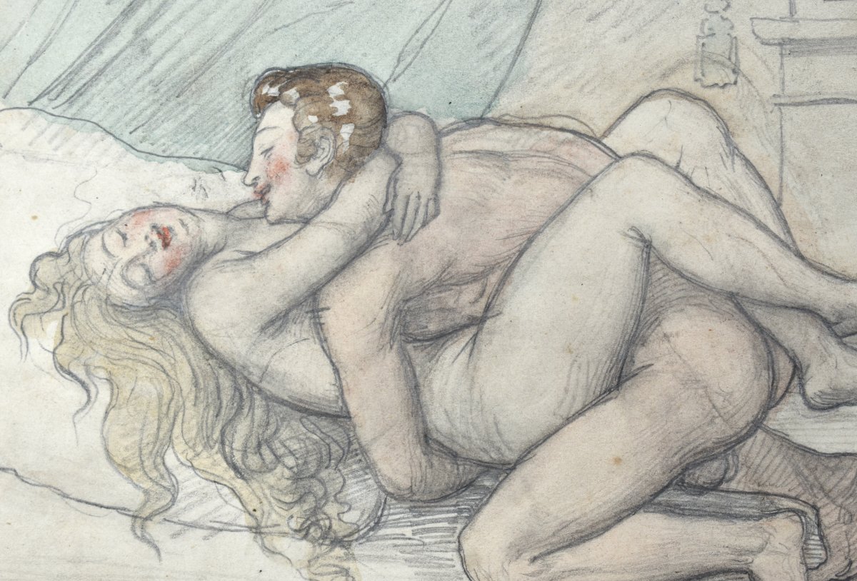 École romantique - dessin aquarellé érotique - XIXe-photo-1
