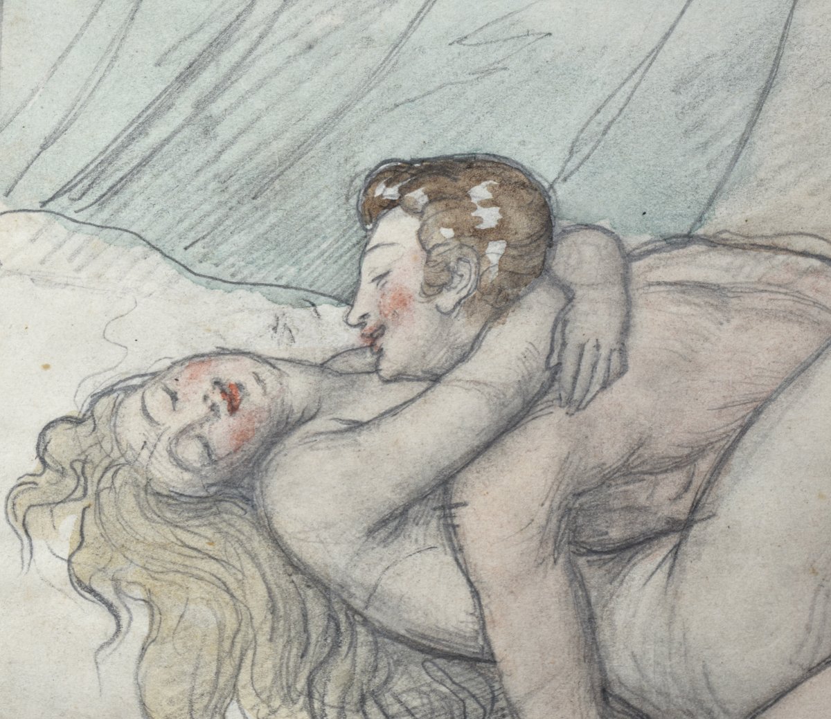 École romantique - dessin aquarellé érotique - XIXe-photo-2