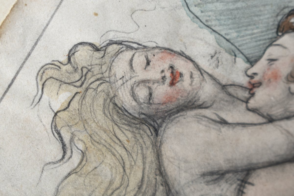 École romantique - dessin aquarellé érotique - XIXe-photo-3