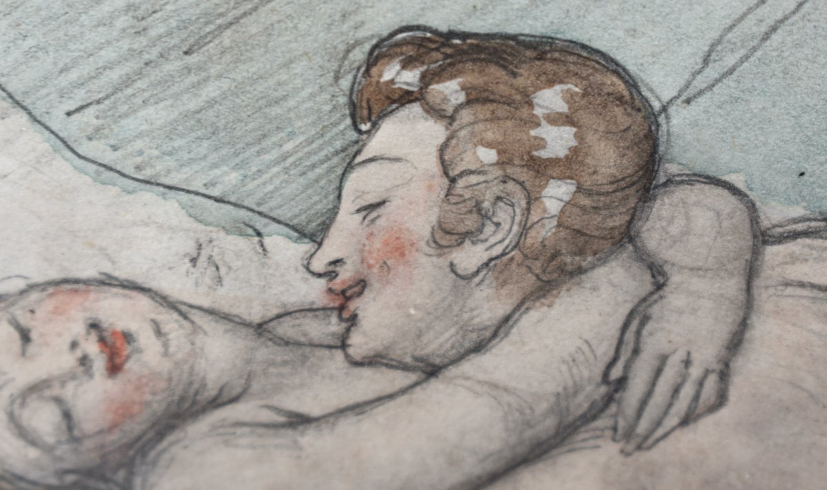 École romantique - dessin aquarellé érotique - XIXe-photo-4
