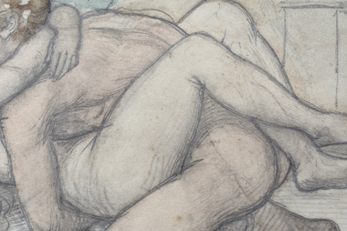 École romantique - dessin aquarellé érotique - XIXe-photo-5