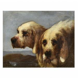 Jules CHARDIGNY (1842-1892)- double portrait de chiens - griffons vend&eacute;ens - huile sur panneau - 