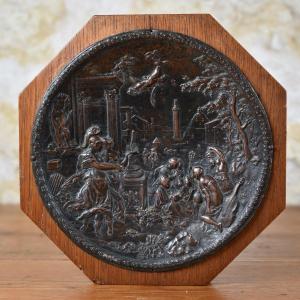 Hans Jocob Bayr (1574 – 1628) After - Minerva Leading The Allegory Of Painting - Embossed Copper Tondo - 18th Century