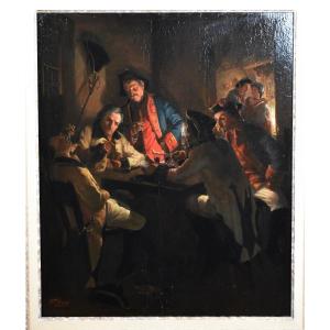 Georges Verdier (1845-1915) - Soldiers Playing Cards - Oil On Panel