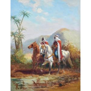 Eug&egrave;ne P&eacute;chaub&egrave;s (1890-1967) - cavaliers alg&eacute;riens - orientalisme - huile sur toile