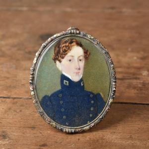 19th Century School - Miniature Of A Young Officer - Reliquary Medallion