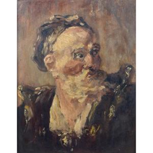 19th French School - Portrait Of A Man - Oil On Board