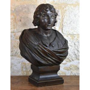 Carved Wooden Bust Of A Young Man - 18th Century