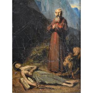 Pierre Charles Marquis (1798-1874) - saint Zosime et sainte Marie l'&Eacute;gyptienne - Esquisse