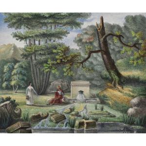 &Eacute;cole romantique - Les deux amies - aquarelle et gouache 1838