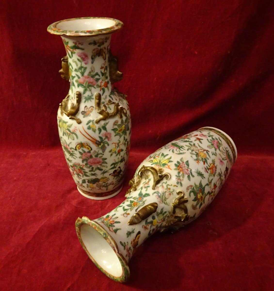 Paire De Vases Chinois En Porcelaine De Canton époque XIXème-photo-3