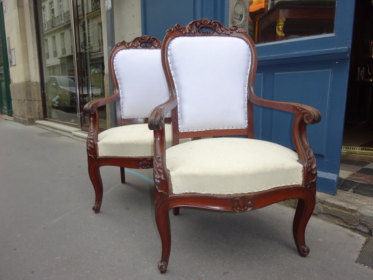Pair Of Mahogany Armchairs, Napoleon III Period-photo-3