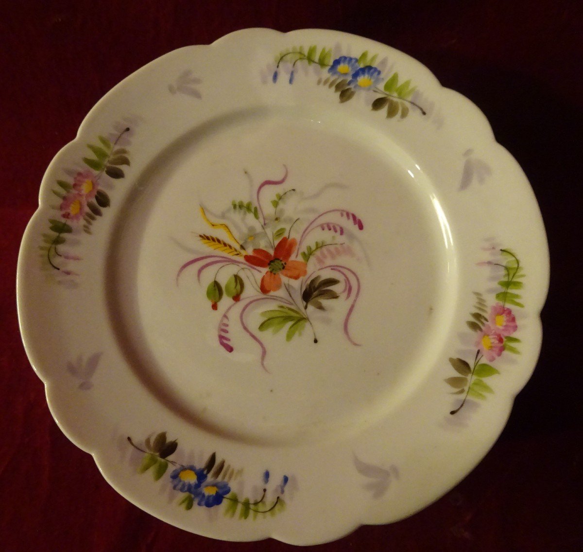 Series Of Ten Dessert Plates In Flowered Porcelain Late 19th Century-photo-2