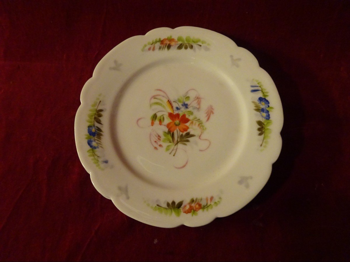 Series Of Ten Dessert Plates In Flowered Porcelain Late 19th Century-photo-3