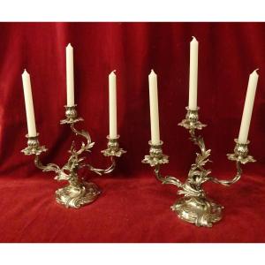 Pair Of Rocaille Style Silver Bronze End Tables