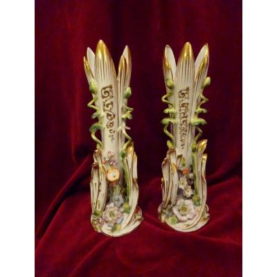 Pair Of Vases Napoleon III Porcelain Paris