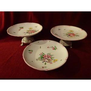 Two Fruit Bowls And A Plate Mounted In Lunéville Earthenware