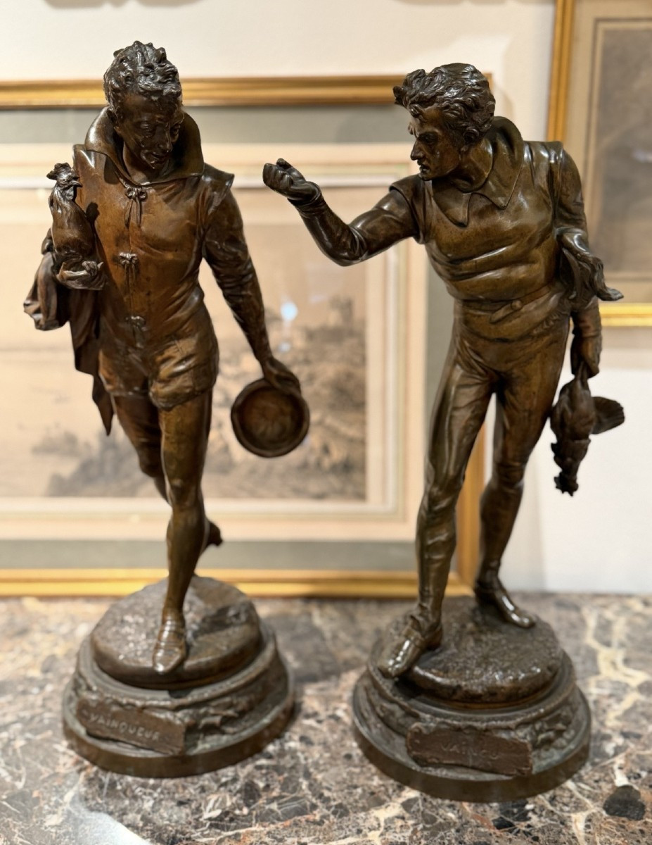 Pair Of Bronzes With Brown Patina – Auguste Louis Lalouette (1826–1883) French Sculptor.-photo-1