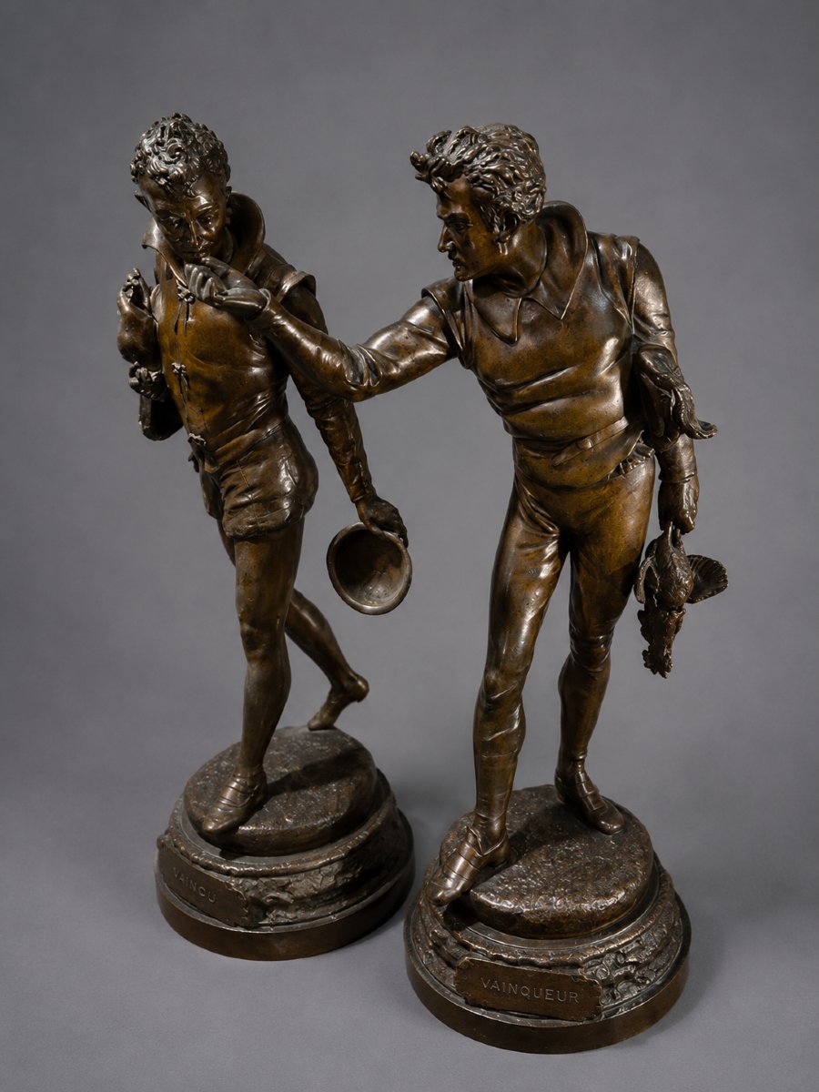 Paire de bronzes à patine brune – Auguste Louis Lalouette (1826–1883) sculpteur Français.-photo-1