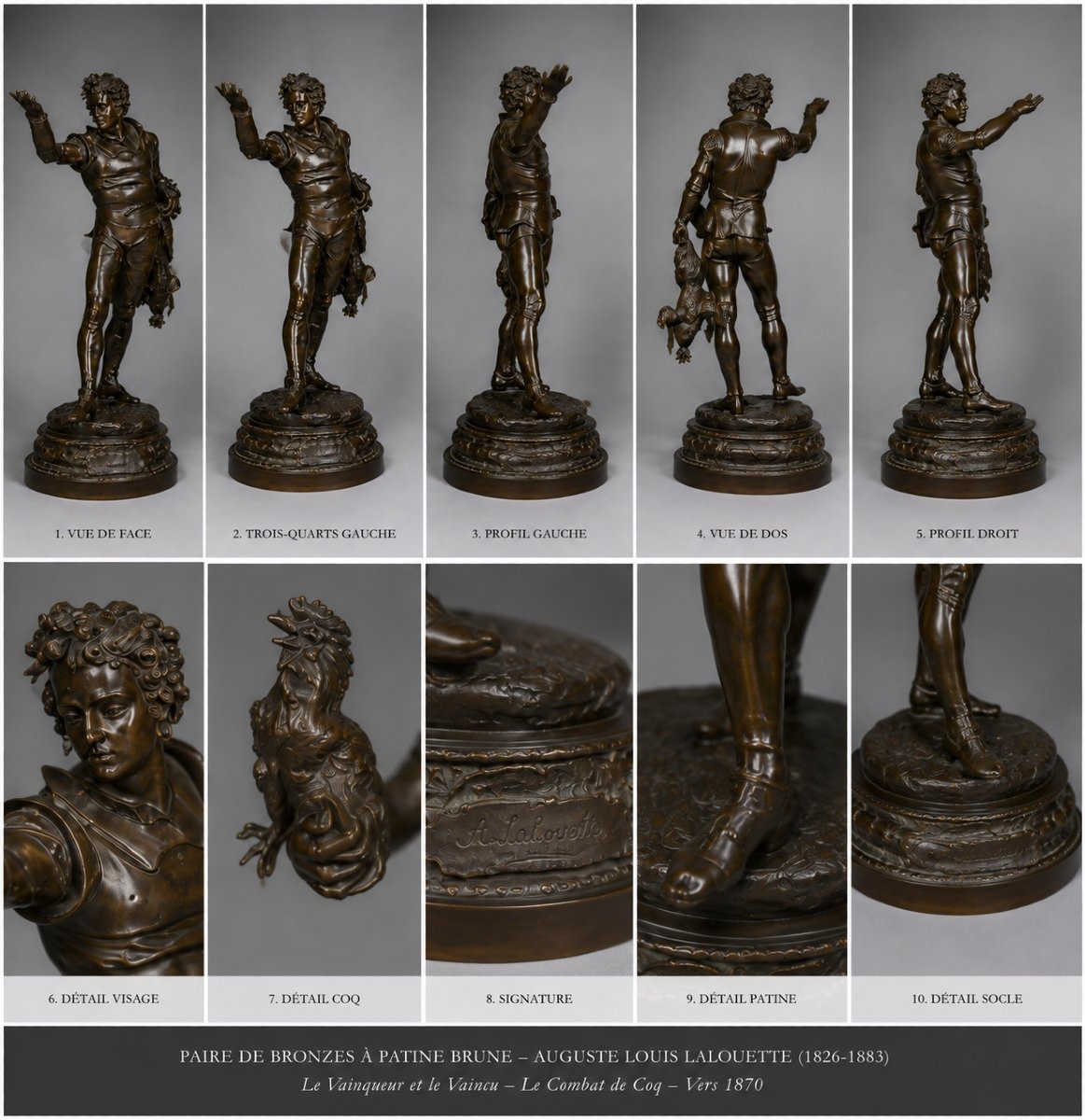 Paire de bronzes à patine brune – Auguste Louis Lalouette (1826–1883) sculpteur Français.-photo-8