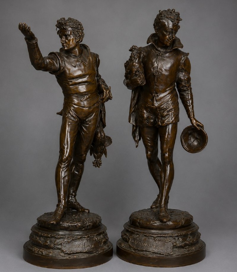 Paire de bronzes à patine brune – Auguste Louis Lalouette (1826–1883) sculpteur Français.