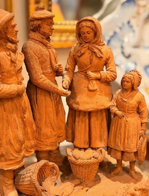 Eugène Blot (1830-1899) Terre cuite représentant une scène de marché aux poissons-photo-2