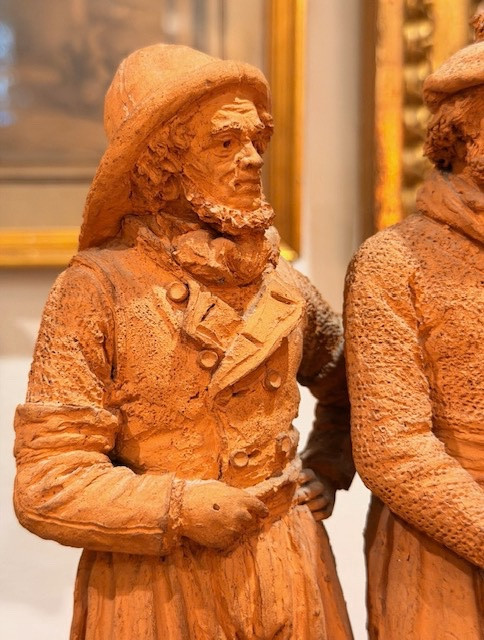 Eugène Blot (1830-1899) Terre cuite représentant une scène de marché aux poissons-photo-4