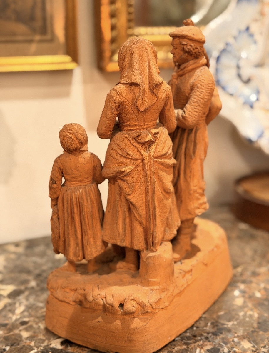 Eugène Blot (1830-1899) Terre cuite représentant une scène de marché aux poissons-photo-8