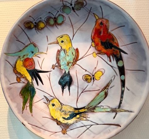 Monique Brunner Grand Plat aux Oiseaux en Céramiques 