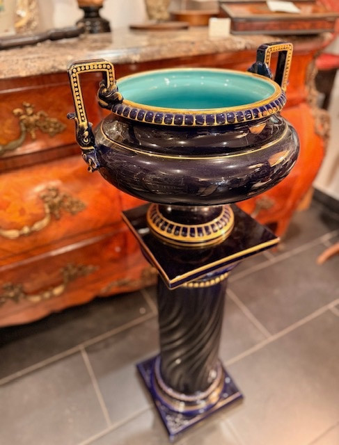 Plant Pot On A Column, Sarreguemines Faience Factory-photo-2