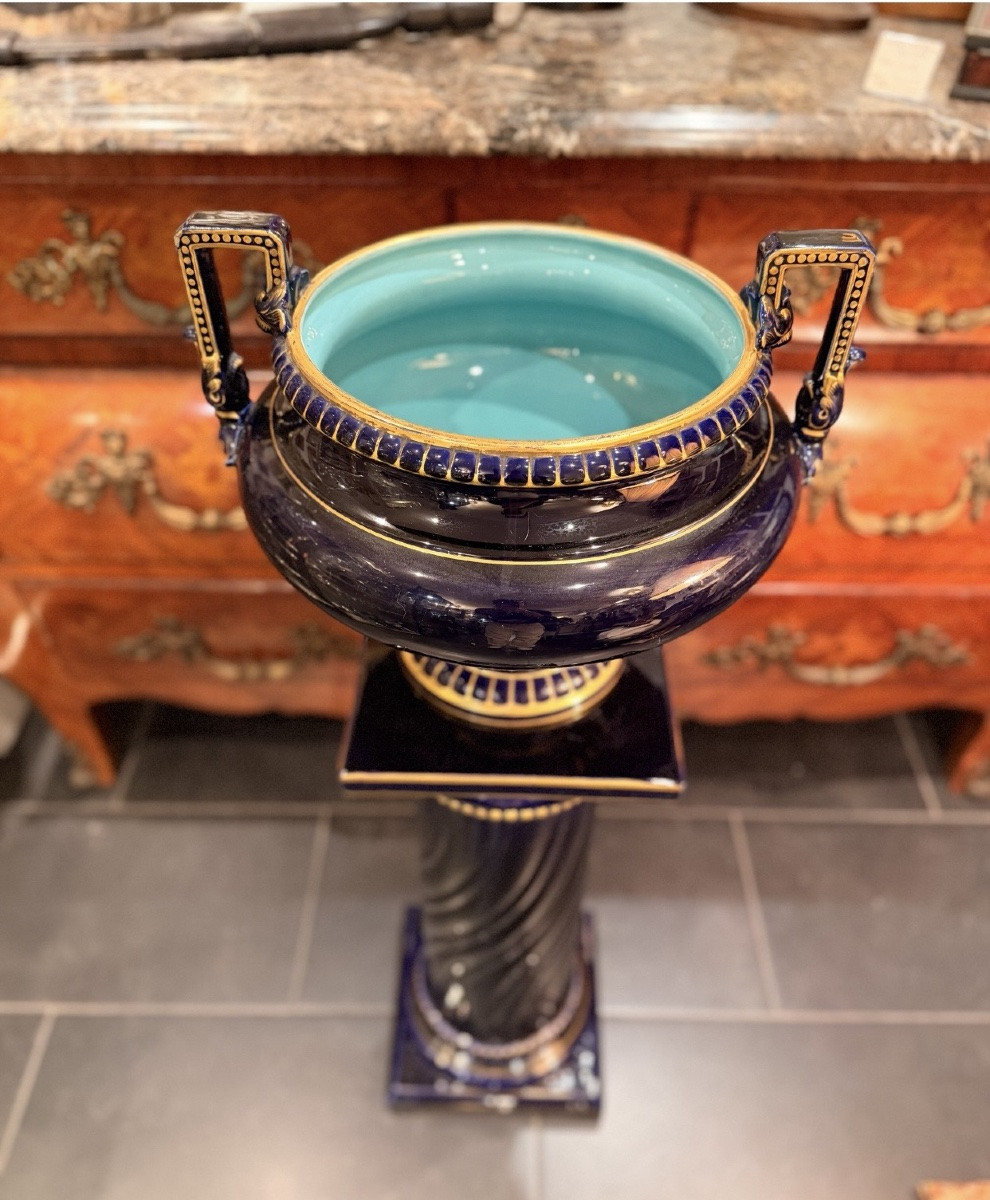 Plant Pot On A Column, Sarreguemines Faience Factory-photo-3