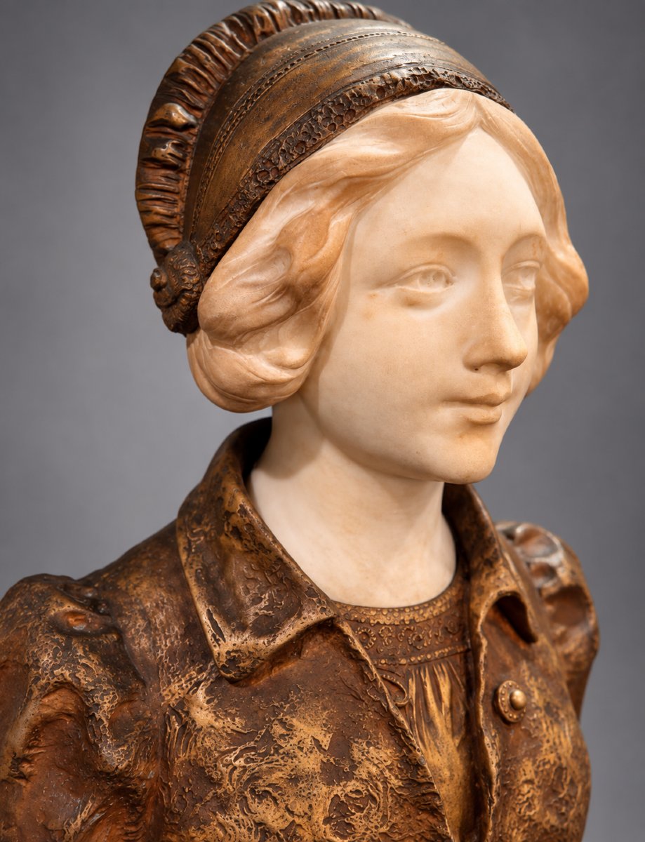 Affortunato Gory (1895-1925) – Buste de jeune femme – Marbre et bronze doré-photo-2
