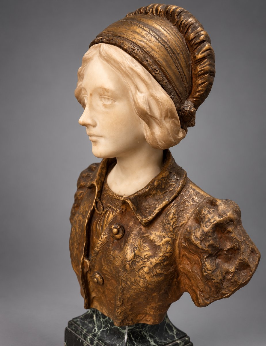 Affortunato Gory (1895-1925) – Buste de jeune femme – Marbre et bronze doré-photo-4