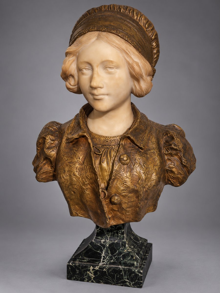 Affortunato Gory (1895-1925) – Buste de jeune femme – Marbre et bronze doré-photo-3