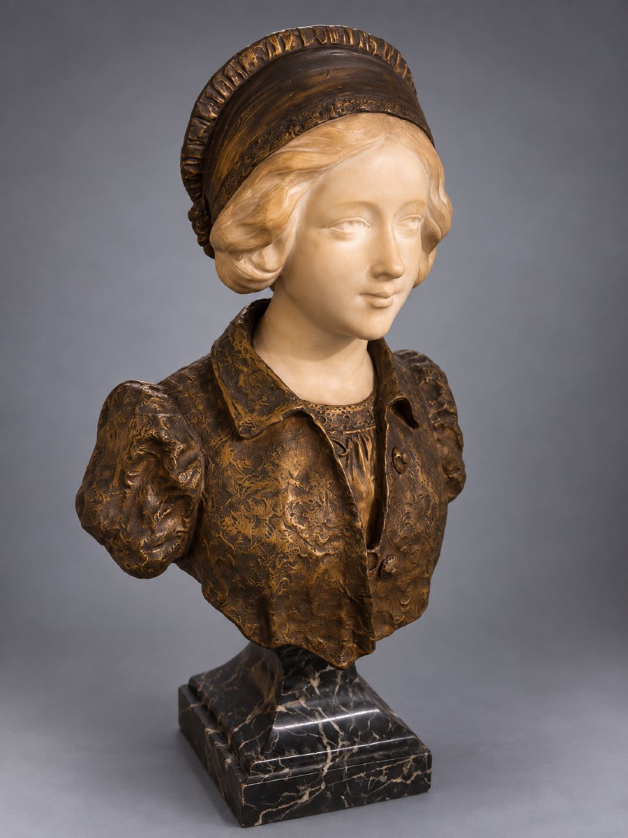 Affortunato Gory (1895-1925) – Buste de jeune femme – Marbre et bronze doré-photo-4