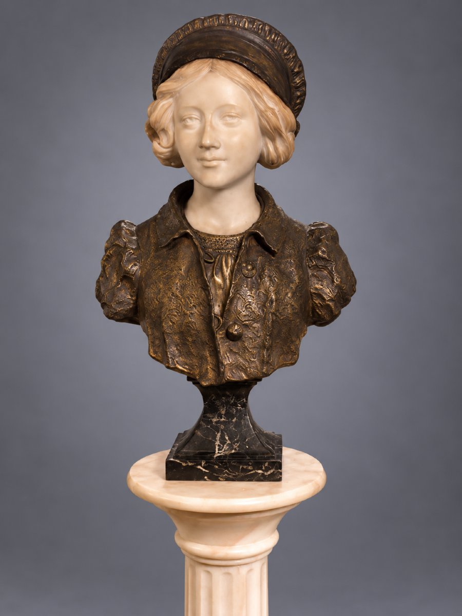 Affortunato Gory (1895-1925) – Buste de jeune femme – Marbre et bronze doré-photo-5