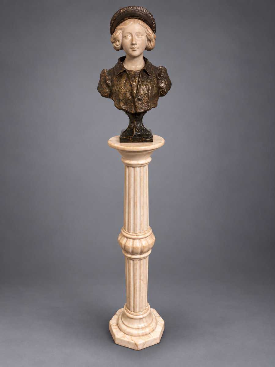Affortunato Gory (1895-1925) – Buste de jeune femme – Marbre et bronze doré-photo-6