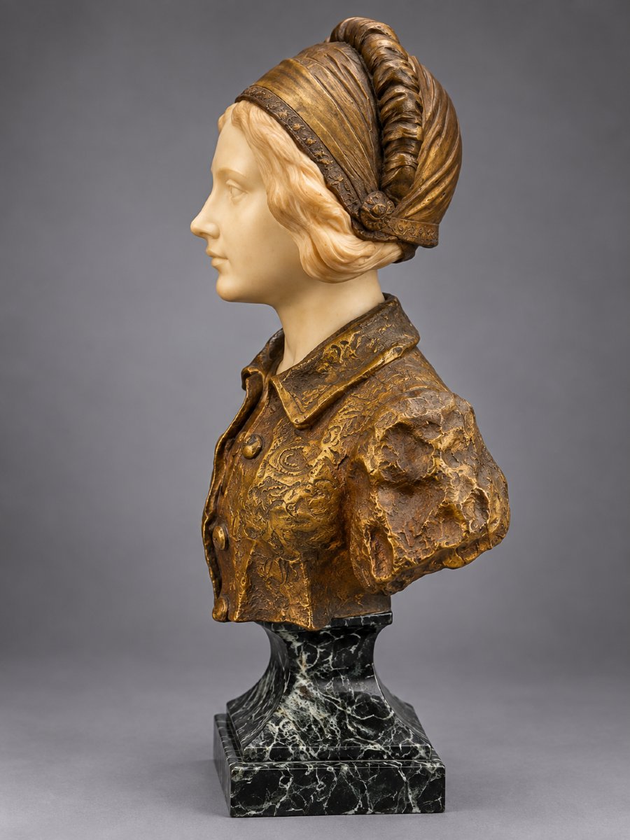 Affortunato Gory (1895-1925) – Buste de jeune femme – Marbre et bronze doré-photo-7