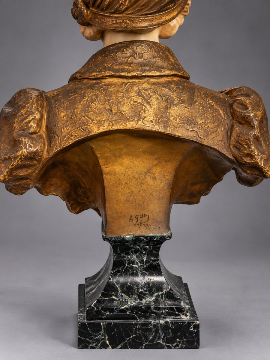 Affortunato Gory (1895-1925) – Buste de jeune femme – Marbre et bronze doré-photo-8