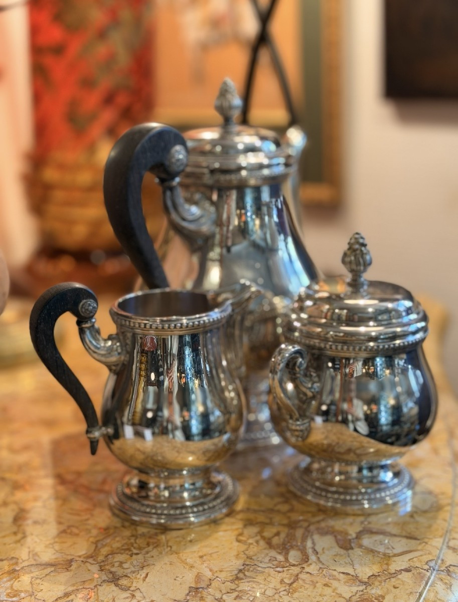 Silver-plated Metal Tea Service – Perles Pattern – Christofle-photo-1