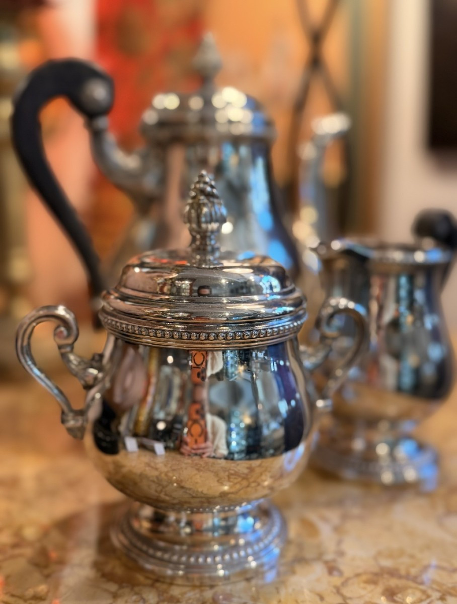 Silver-plated Metal Tea Service – Perles Pattern – Christofle-photo-3