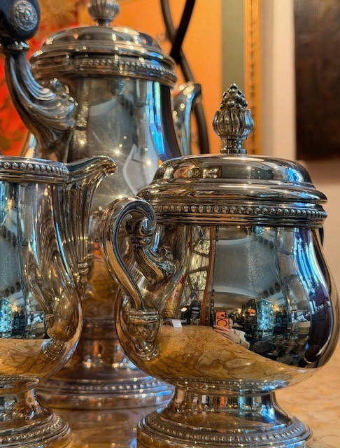 Silver-plated Metal Tea Service – Perles Pattern – Christofle-photo-4