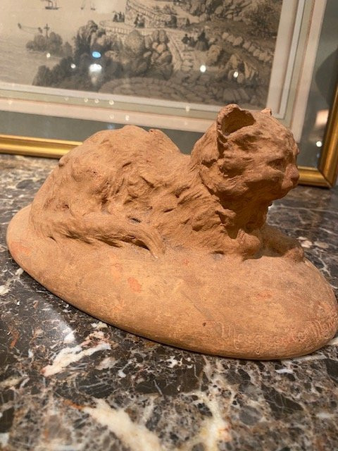 Marguerite Monnot (1903-1961) – Reclining Kitten – Terracotta – Animal Sculpture Circa 1930-photo-2