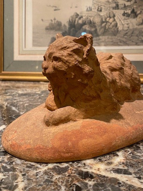 Marguerite Monnot (1903-1961) – Reclining Kitten – Terracotta – Animal Sculpture Circa 1930-photo-3