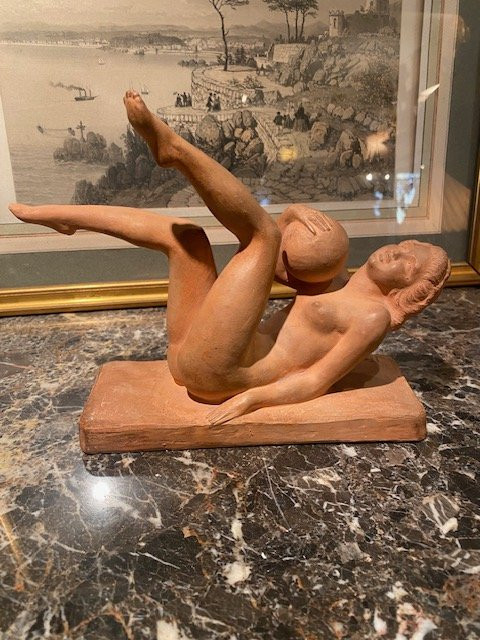 Robert Bros (1902-1968) – Woman With Balloon – Art Deco Terracotta, Circa 1930-photo-1