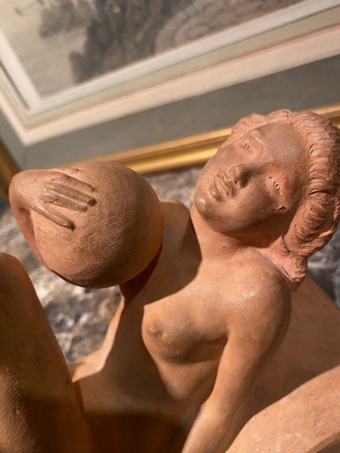  Robert Bros (1902-1968) – Woman With Balloon – Art Deco Terracotta, Circa 1930-photo-3